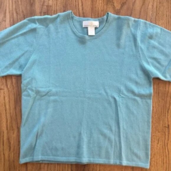 Precious Fibers 100% Cashmere Short Sleeve Top Vintage Blue Size Medium Soft - Picture 1 of 6